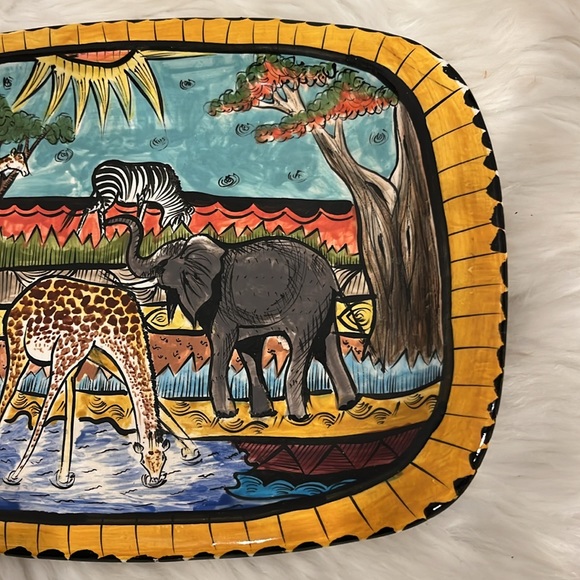 Vintage Penzo Zimbabwe Serving Tray African Art Hand Painted Signed Dishes Anima - Picture 7 of 7